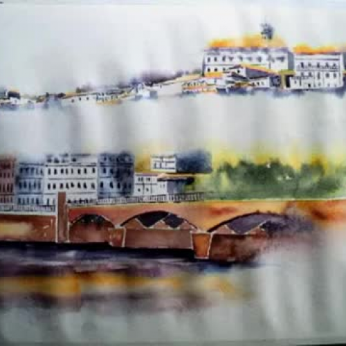 Coimbra nevoada. Aquarela passo a passo. Aula