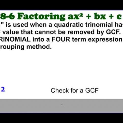 8-6 Example 1 Factoring a Quadratic Trinomial