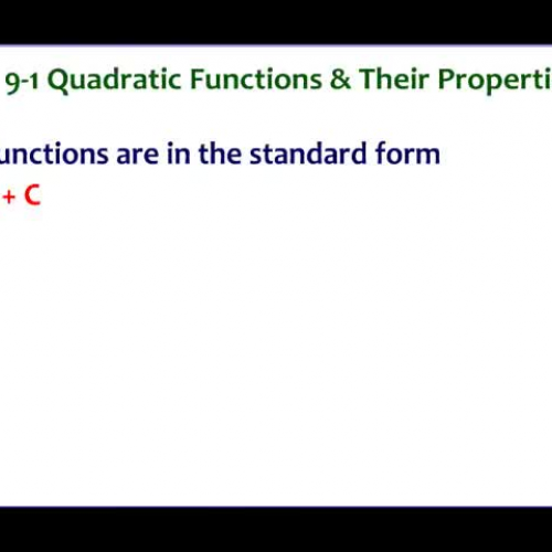 9-1 Example 1 Quadratics Definitions and Grap