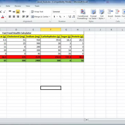 Excel - Food Assignment - Video 4