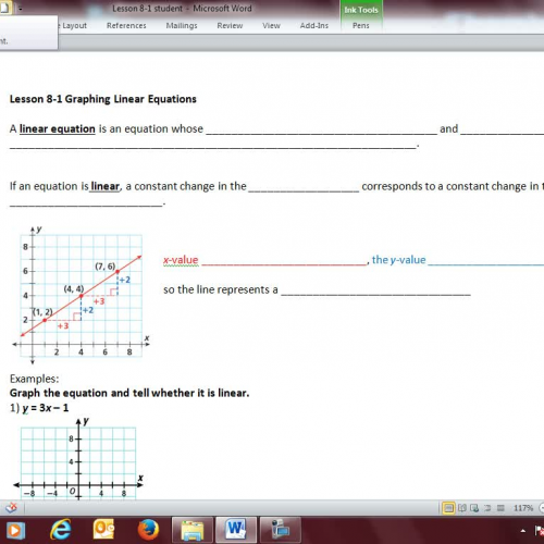 Lesson 8-1 Graphing Linear Equations