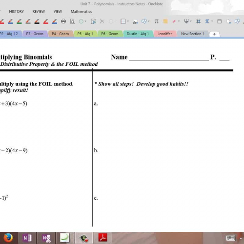 7-5 Multiplying Binomials using FOIL method -