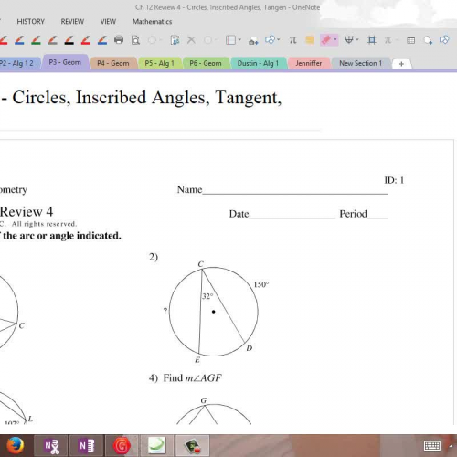 Ch 12  Review 4 Circle, Inscribed Angles, Tan