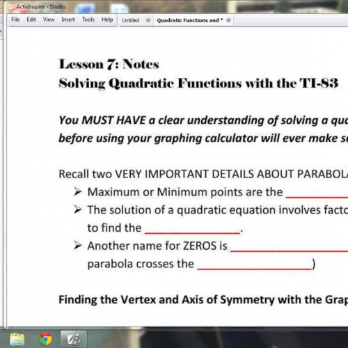 Lesson 7 -Solving Quadratic Functions with th