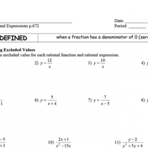 11.1 Rational Functions Day 1, Excluded Value