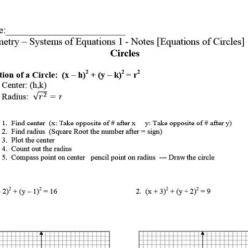 Systems 1 - Equations of Circles