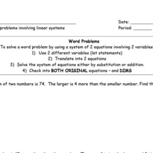 6.4 Systems of Linear Equations Word Problems