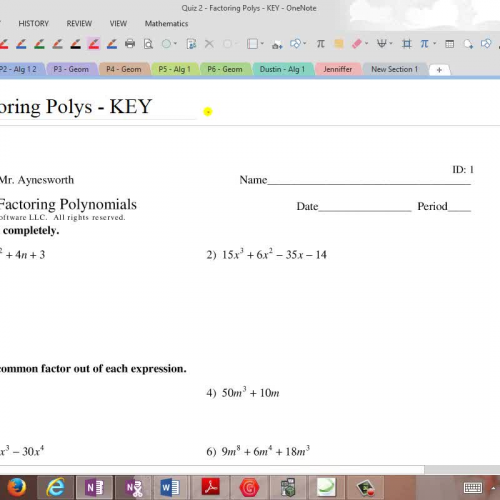 Quiz 2 - Factoring Polynomials - KEY - Video