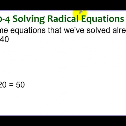 10-5 Example 1 Solving Radical Equations