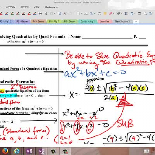 Q5  Solving Quadratics by Quadratic Formula -