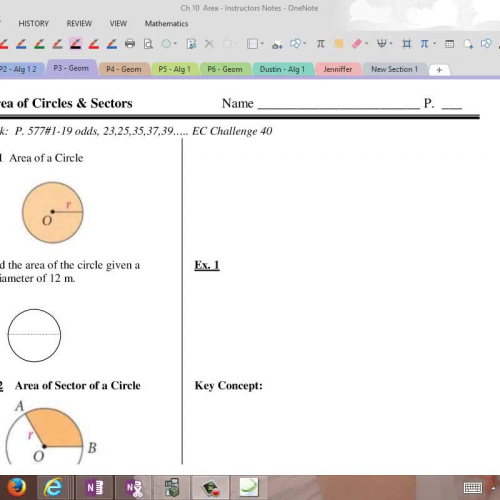 10-7 Area of Circles, Sectors, and Segments -