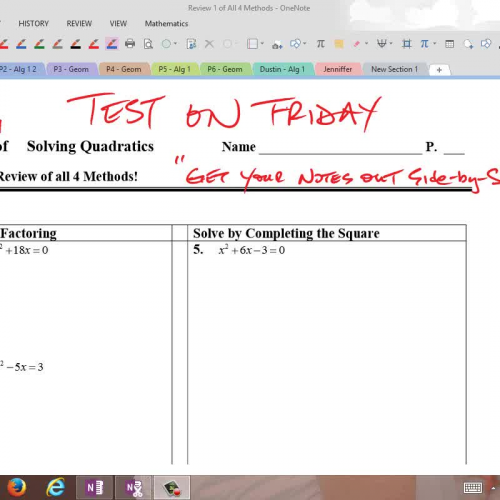 Review 1 - Solving Quadratics - All Methods -