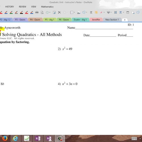 Review 3 - Solving Quadratics using all Metho