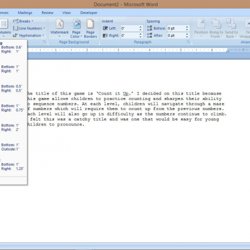 Margins in Word 2013