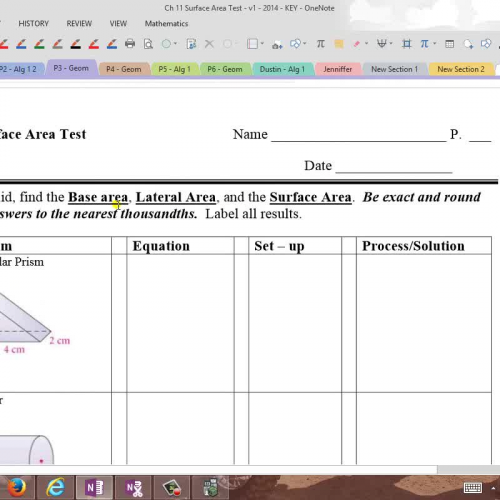 Ch 11 Surface Area Test - KEY - Video