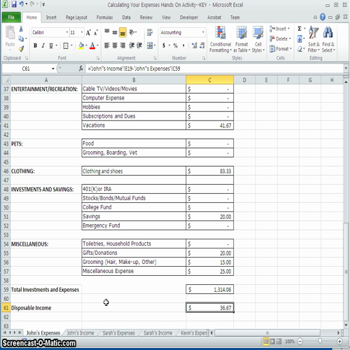 calculating your expenses hands on activity part 2