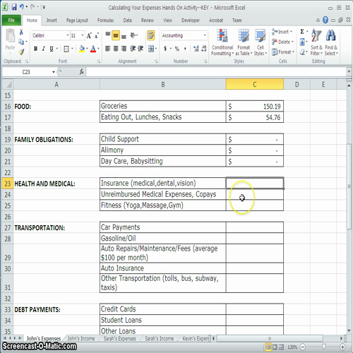 calculating your expenses hands on activity