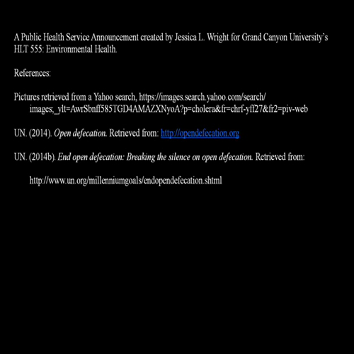 GCU HLT 555 PSHA:  Cholera and Open Defecation