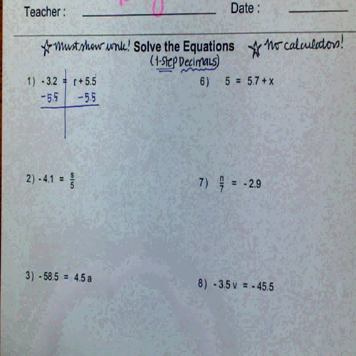ws solve one-step equations (decimals)