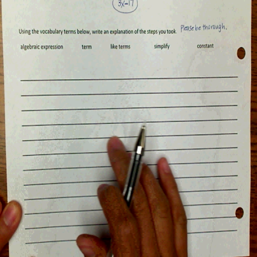 ws translating algebraic expressions & combining like terms back page (explanati