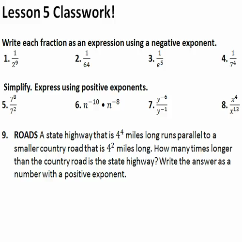 unit 1 lesson 5 classwork