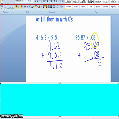 adding and subtracting with decimals notes