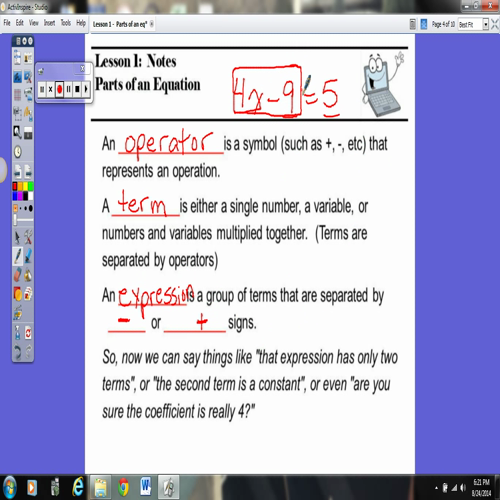 l1- identify parts of an equation