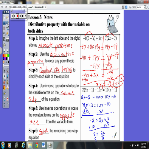 l5-distributive property with the variable on both sides