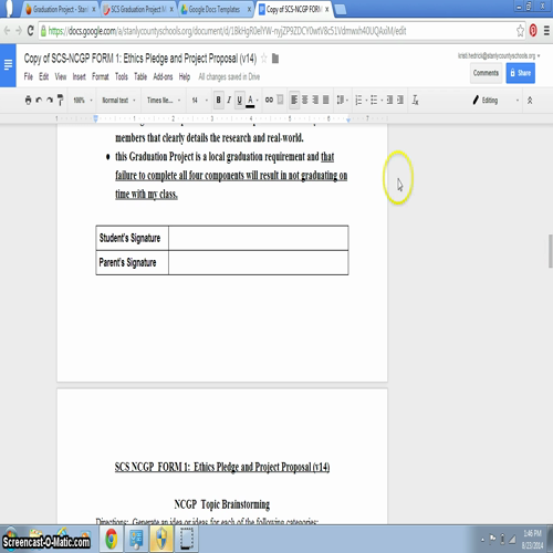 graduation project junior year downloading forms