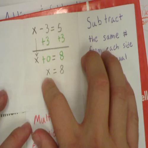 Instructional guide to Solving One Step Equations foldable