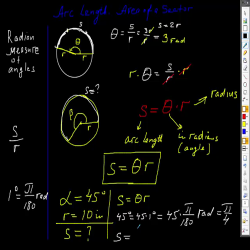 arc length, area of a sector