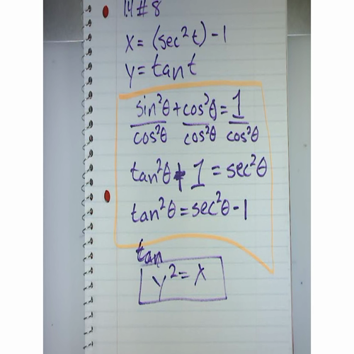 AP Calculus 1.4 - Parametric Equations  HW # 8