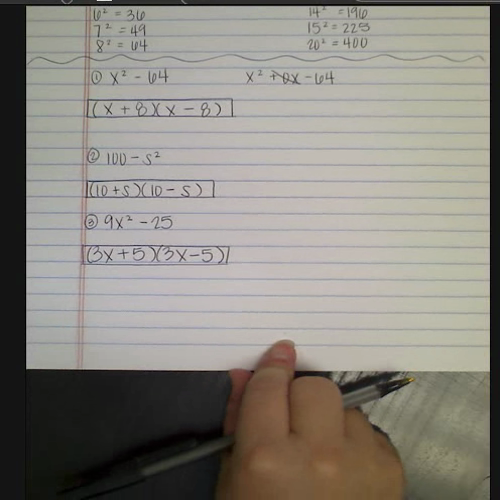 difference of squares notes