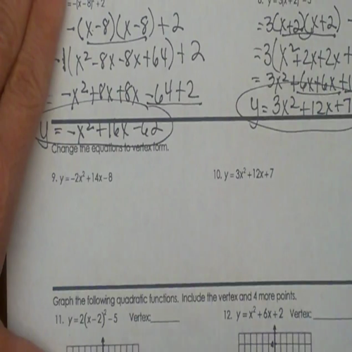 change a quadratic equation from vertex form to standard form