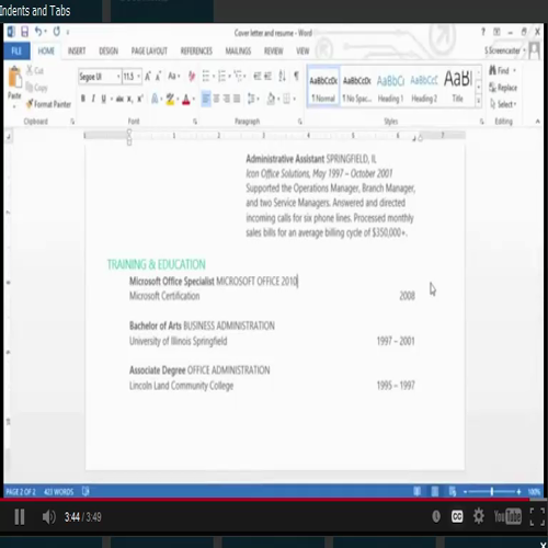 word - indents and tabs
