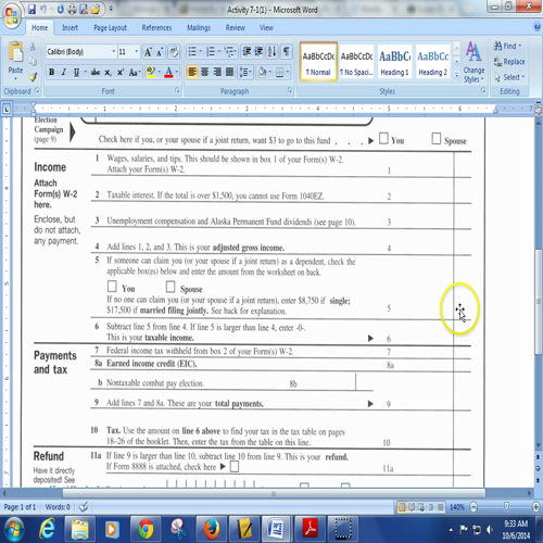 activity 7-1 1040ez form intro