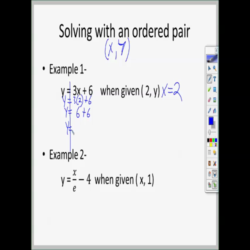 solving equations given an ordered pair