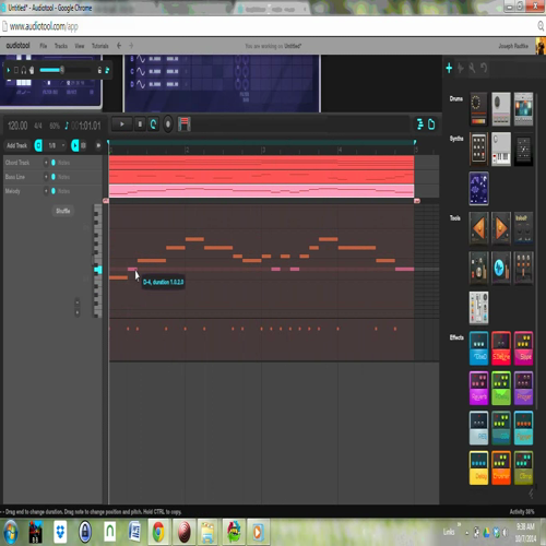 creating a melody from chords in audiotool