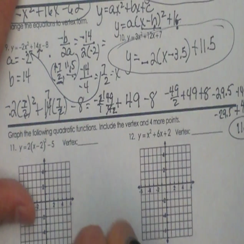 changing quadratic equation from standard form to vertex form