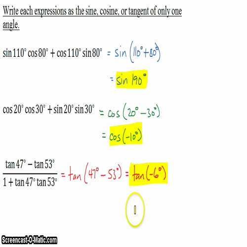 Pre-Calc @ Harrison: Sum and Difference Formulas, Part 2