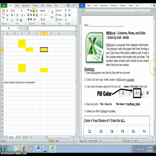 Microsoft Office 2010 Excel - Cell Locations & Formating - Create a Smile