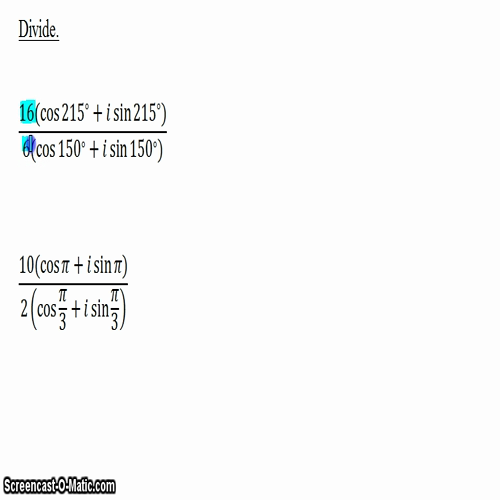 Pre-Calc @ Harrison: Multiplication and Division of Complex Numbers in Trig Form