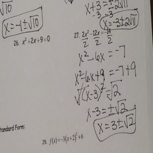 completing the square-solving quadratic equations