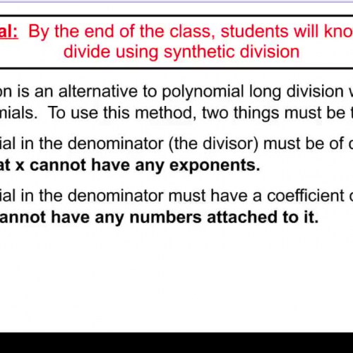 video 16 - synthetic division part 2