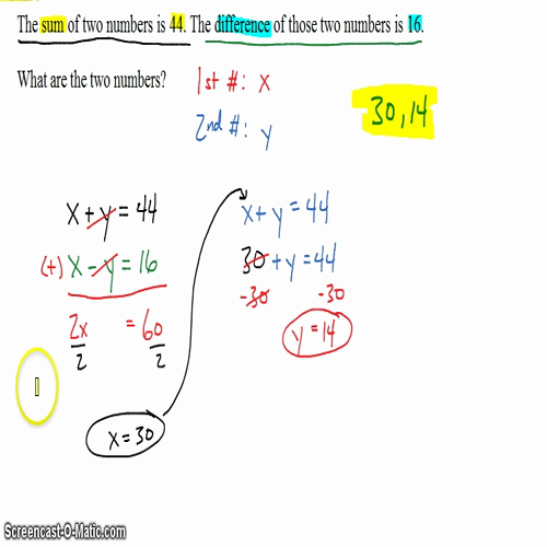 Algebra I @ Harrison: Problem Solving with Systems, Example 1 (Number Sense)