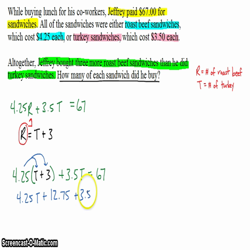 Algebra I @ Harrison: Problem Solving with Systems, Example 3 (Lunch Order)