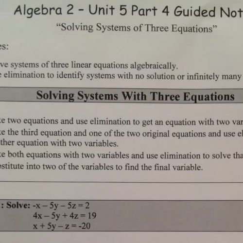 Unit 5 Part 4 Systems of 3 Equations