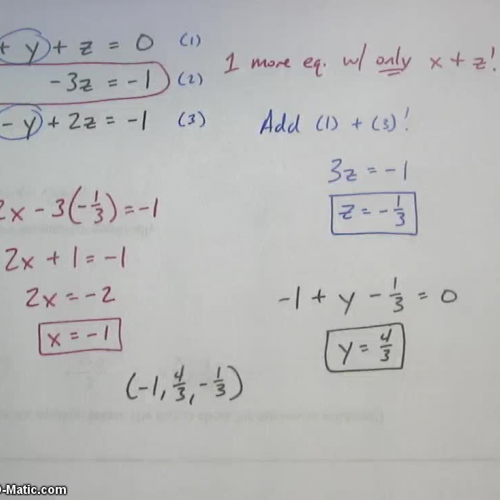 Pre-Calc @ Harrison: Solving Systems of Linear Equations, Three Variables