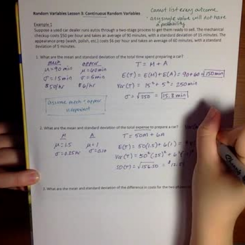 Random Variables Lesson 3: Continuous Random Variables