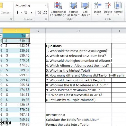 Albums Sales Excel 2010